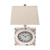 Benzara BM217251 Clock Design Metal Table Lamp with Tapered Shade, White and Beige