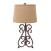 Benzara BM217252 Metal Table Lamp with Scroll Design Base and 2 Way Switch, Bronze and Beige