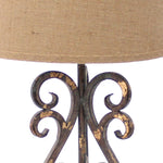 Benzara BM217252 Metal Table Lamp with Scroll Design Base and 2 Way Switch, Bronze and Beige