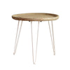 Benzara BM217271 Round Wooden Side Table with Metal Hairpin Legs, Brown and White