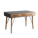 Benzara BM217272 Geometric Metal and Wood Console Table with 3 Drawers, Gray and Brown