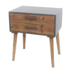 Benzara BM217280 Wooden Side Table with 2 Drawers and Tapered Legs, Brown and Gray