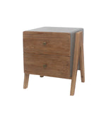 Benzara BM217281 Wooden Side Table with 2 Drawers and A Shape Legs, Brown and Gray
