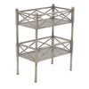 Benzara BM217285 2 Tier Metal Frame Storage Shelf with Geometric Details, Silver