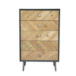 Benzara BM217287 Wooden Cabinet with 5 Drawers and Tapered legs, Brown and Gray