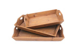 Benzara BM217292 Rectangular Wooden Serving Tray with Cut Out Handles, Set of 3, Brown