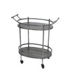 Benzara BM217301 Oval Metal Frame Service Cart with Casters, Gray and Black