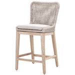 Benzara BM217378 Wingback Counter Stool with Rope Woven Mesh Design, Beige and Gray