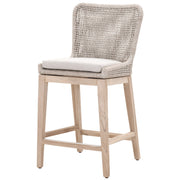 Benzara BM217378 Wingback Counter Stool with Rope Woven Mesh Design, Beige and Gray
