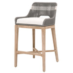 Benzara BM217397 Interwoven Rope Barstool with Flared Legs and Cross Support, Dark Gray