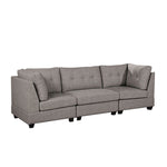 Benzara BM217415 Fabric Sofa with Tufted Box Cushion Seat and Fixed Back, Light Gray