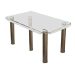 Benzara BM217453 Transitional Glass Top Dining Table with Metal Tubular Legs,Brown and Clear