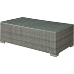 Benzara BM217711 Woven Wicker Rectangular Coffee Table with Tempered Glass Tabletop, Gray