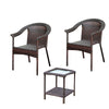 Benzara BM217713 3 Piece Woven Wicker Patio Set with 2 Chairs and 1 Glass Top Table, Brown