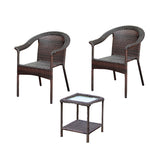 Benzara BM217713 3 Piece Woven Wicker Patio Set with 2 Chairs and 1 Glass Top Table, Brown