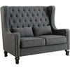 Benzara BM217755 Button Tufted Wingback Loveseat with Cabriole Legs, Gray