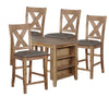 Benzara BM217783 Wooden 5 Piece Counter Height Dining Set, Brown and Gray