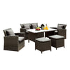 Benzara BM217833 Woven Wicker 6 Piece Patio Sofa Set with Cushioned Seating, Gray