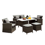 Benzara BM217833 Woven Wicker 6 Piece Patio Sofa Set with Cushioned Seating, Gray