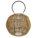 Benzara BM217865 Metal and Rattan Lantern with Glass Hurricane, Brown and Black