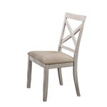 Benzara Wooden Side Chair with Fabric Upholstered Seat, Set of 2, White and Beige
