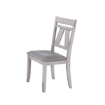 Benzara Wooden Side Chair with Fabric Upholstered Seat, Set of 2, White and Gray