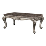 Benzara BM218022 Wooden Cocktail Table with Marble Top and Carved Details, Gray