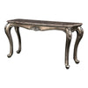 Benzara Wooden Console Table with Marble Top and Carved Details, Gray