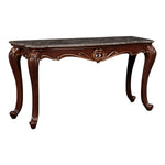 Benzara BM218025 Wooden Console Table with Marble Top and Carved Details, Gray and Brown