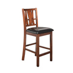 Benzara BM218106 Bulged Wooden Backrest Counter Chair with Leatherette Seat, Brown and Black