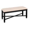 Benzara BM218112 Fabric Dining Bench with Turned Legs and X Shaped Support, Beige and Black
