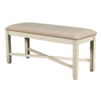 Benzara BM218114 Fabric Dining Bench with Turned Legs and X Shaped Support, Beige and White