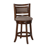 Benzara BM218145 Curved Swivel Counter Stool with Fabric Padded Seating, Brown and Beige