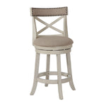 Benzara BM218146 Curved X Shaped Back Swivel Counter Stool with Fabric Padded Seating, White