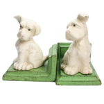 Benzara BM218275 Metal Puppy Bookends, White and Green