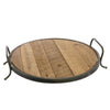 Benzara BM218277 Wood and Metal Round Tray with Sturdy Handles, Black and Brown