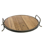 Benzara BM218277 Wood and Metal Round Tray with Sturdy Handles, Black and Brown