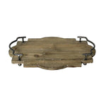 Benzara BM218303 Wood and Metal Tray with Handles, Brown