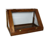 Benzara BM218320 Wood and Glass Angled Display Case with Lock and Key, Brown