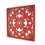 Benzara BM218410 Square Wooden Floral Wall Plaque, Red