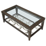 Benzara BM218418 Wooden Sofa Table with BeveLed Glass Top and Tapered Legs, Brown