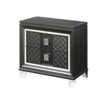 Benzara BM218518 2 Drawer Wooden Nightstand with Mirror Accents and Diamond Pattern, Black