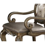 Benzara BM218565 Wood and Fabric Dining Chairs with Armrests, Set of 2, Brown and Champagne