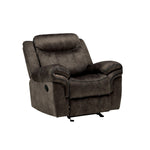 Benzara BM218580 Fabric Upholstered Metal Reclining Club Chair with Center Console, Gray