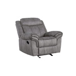 Benzara BM218582 Fabric Upholstered Metal Reclining Club Chair with Center Console, Gray