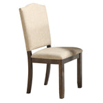 Benzara BM218601 Wood and Fabric Dining Chairs with Camel Shape Backrest, Brown and Beige