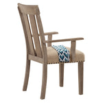 Benzara BM218604 Wood and Fabric Dining Side Armchairs with Nail Head Trim, Beige and Brown