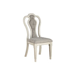 Benzara BM218607 Wood and Fabric Dining Chairs with Curved Back, Set of 2, White and Gray