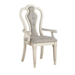 Benzara BM218608 Wood and Fabric Dining Side Armchairs with Curved Back, Set of 2, White and Gray