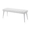 Benzara BM218613 Metal and Faux Leather Bench with Vertical Chanel Tufts, White and Chrome